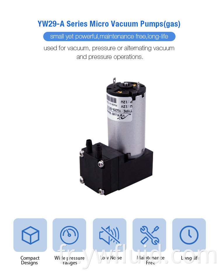 YWfluid Fournisseur de pompes à micro-membranes de qualité alimentaire haute performance avec moteur à courant continu utilisé pour la génération de vide de transfert de gaz